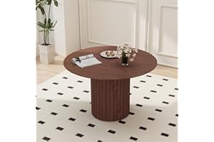 ‎JZGORC JZGORC Moderner Runder Esstisch im Wabi-Sabi-Stil, Dunkelbraun mit Holzmaserung und Zylindrischer Basisstütze, 120 x 120 x 76 cm