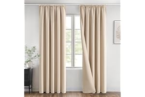 MIULEE Cortinas Opacas con Cinta Fruncida 2 Piezas 140x245 CM, Beige Cortina Ventana Dormitorio Modernas Cortina Anti Luz, Salon Cortinas Opaca Termica Aislante Habitacion Modernas