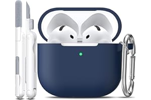 R-fun Custodia compatibile con Airpods 4th con kit di pulizia, custodia morbida in silicone con portachiavi, copertura protettiva completa compatibile con gli ultimi Airpods 4th di Apple,Blu notte