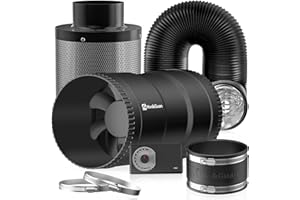 Hon&Guan Kit de ventilación de 150 mm, 587 m³/h, ventilador de tubo en línea, juego completo con regulador de velocidad, filtro de carbón activo, manguera de aire, manguito de goma, sistema de