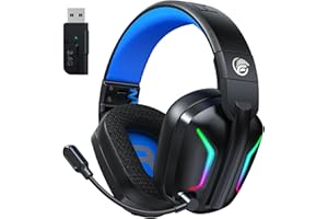 Fachixy FC300 Wireless Gaming Headset with Mic - Bluetooth and 2.4GHz USB Gaming Headphones with 50Hr Battery & 3D Stereo Sound - For PS5, PS4,PC, Switch, Mobile, Blue