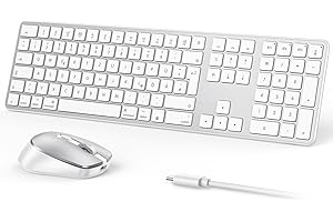OMOTON Mac Tastatur Maus Set Kabellose für MacBook Air/Pro/iMac/iMac Pro/Mac mini, Bluetooth Funktastatur QWERTZ mit Maus Wiederaufladbar, Multi-Gerät, Ergonomisch, Leises Tippen, DE Layout