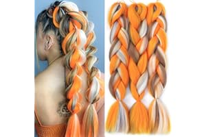 COLORFUL PANDA ColorfulPanda 3 Stücke Jumbo Braid Kunsthaar 24 Zoll 100g Kanekalon Haar Flechten Extensions Für Crochet Twist Flechten Haar Ombre Farbe,Orange/Blond/Weiß/Braun