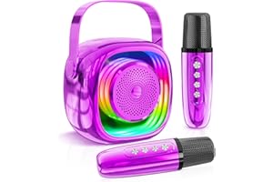 JYPS Karaoke Maschine Kinder mit 2 Karaoke Mikrofon, Mini Karaoke Maschine mit 6 Stimmeneffekten & LED, Bluetooth MusikLautsprecher Spielzeug Geschenke für Mädchen & Jungen 3-12 Jahre(Lila)