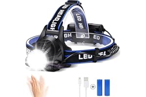 Linkax USB Rechargeable Lampe Frontale LED Puissante Torche Frontale Lampe Phare Orientable 3 Modes LED Frontale avec 2 Piles 18650 pour Running Pêche Camping Enfant