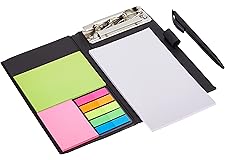 Amazon Brand - Solimo Notepad/Memo Book with Sticky Notes & Clip Holder with Pen for Gifting