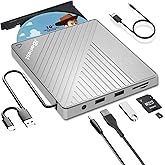 Externes CD DVD Laufwerk USB 3.0 Typ-C, Extern mit SD/TF-Kartenleser Portable RW Brenner,Schnelle Datenübertragung für Laptop