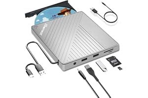 ‎JBONEST Externes CD DVD Laufwerk USB 3.0 Typ-C, Extern mit SD/TF-Kartenleser Portable RW Brenner,Schnelle Datenübertragung für Laptop,Desktop,MacBook,Win11/10/8/7/XP, Linux,Mac OS,Vista