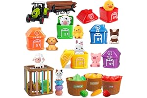 TINGINGYULI Giocattoli Montessori per l'apprendimento dei bambini, Set di Fattoria con Animali 4 in 1 per Bambini in Età Prescolare 1-3 anni, Set di Verdure, Trattore con Rimorchio, Regalo per Ragazzi e Ragazze