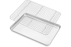 Backblech mit Abkühlgitter, Onader Edelstahl Groß Backform Rechteckig Ofenblech mit Kuchengitter Set, 40,5x30,5x2,5cm, Spülmaschinenfest & Langlebig