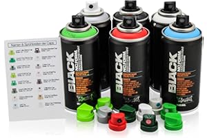 NAPHUEL Montana Black Sprühdosen Set, Pocket Cans in 6 Farben + 10 Ersatzsprühköpfe - 6 x 150ml kleine Dosen