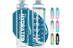 MYFOREST Bouteille d'eau 1000ml - Tritan™ Gourde Sport 1 Litre, Grand Bec pour Grand Gorgée/Paille Amovible pour Petite Siroter, Lavable au Lave-Vaisselle! Marqueur de Temps pour Hydratation, sans BPA