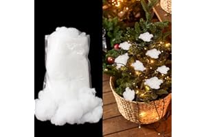 HERZONE Kunstschnee Dekoschnee Weihnachten künstliche schneedecke Flauschig Schnee Faser Füllwatte Schnee bastel schneewatte Gefälscht Indoor Schnee für Weihnachtsbaum Füllmaterial (100 Gramm)