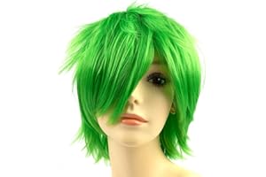 Yamel Anime Wig Green for Cosplay Party, Synthetic Layered Short Hair Wigs with Bangs, Pastel Wigs for Women Men Kids