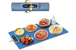 UOAESR Food Warming Mat 38*60cm, Foldable Silicone Electric Warming Mat for Food, 260W Portable Food Warmer, 3 Level Temperature (60℃-100℃), 1-4Hours Timer, Child Lock, Easy to Clean, for Home/Party (Blue)