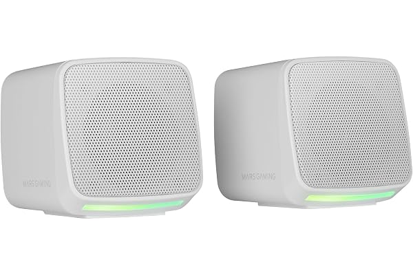 Mars Gaming MS-Pro, Enceintes Compactes 10W, Éclairage RGB Flow Dynamique, Enceinte PC avec Boîtier Contrôle et Entrée Jack 3.5mm, Enceintes Gaming Compatibles PC/Mac/Smartphone/Tablette, Blanc