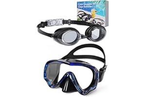 VOSOIR Occhialini Nuoto Adulti, Maschera Snorkeling Grandangolare a 180°, Maschera Subacquea Adulti in Vetro Temperato, Occhialini Nuoto a Prova di Perdite con Copertura