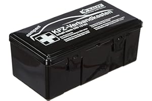 Kalff 23503 Auto Verbandskasten Kompakt Din 13164, Kfz Erste Hilfe Set, Box für Kofferraum, Notfall Zubehör für Pkw, Motorrad, Schwarz