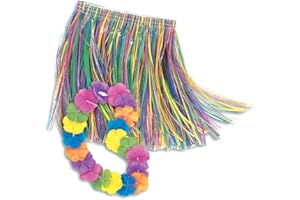 UNIQUE Dziecięca spódnica Luau i zestaw Lei - żywy i tropikalny wzór - idealna na imprezy, taniec hula, zabawa na plaży