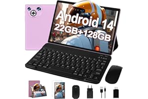 Dghrti Tablet 10 Pulgadas Android 14, 22GB RAM+128GB ROM (1TB TF), CPU Octa-Core, 8000mAh, Widevine L1, Dual WiFi, BT 5.0, Face ID, 5MP+8MP, con Carcasa MetÃlica, Teclado y Ratón-Violeta