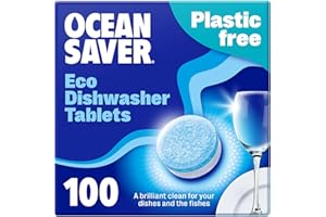 OceanSaver Eco-Friendly Dishwasher Tablets - Pack of 100 | Non-Toxic & Plastic-Free Dish Washing Tablets for Sustainable Cleaning | All in One Plant-Based Dishwasher Salt & Rinse Aid for Tough Stains