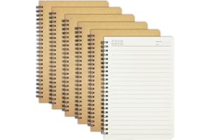TAOBWN 6 Pack A5 Lined Notebook 120 Pages/60 Sheets Wirebound Spiral Notebook Plain Paper Kraft Cover Note Book for Students Travelers Business Office School Study, 21 * 14cm