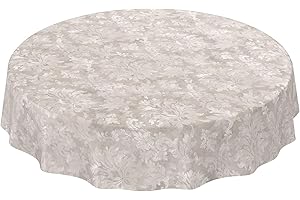 ANRO Tovaglia cerata, lavabile, ovale, per interni ed esterni, con motivo barocco, colore grigio chiaro, beige, rotonda, 140 cm