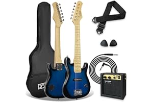 3rd Avenue Pack Guitare Électrique enfant Taille Junior 1/4 pour Débutants, Ampli Portable 5 W, Jack, Housse, Médiators et Sangle – Bleu