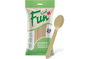 Fun By Al Bayader Everyday Eco Friendly Disposable Wooden Spoon Set 6.5 Inch - Pack Of 25