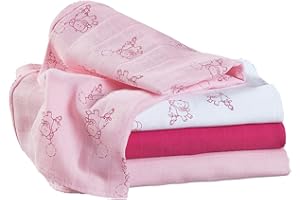 ‎BORNINO BORNINO Mullwindeln, 4er Set, Schnuffeltuch für Babys, Elefanten-Motiv, 80x80 cm, Baumwolle