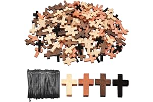 saijer Colgantes Cruz De Madera,200 PCS Cruces De Madera Natural Con Cuerda De Cera De 20M Accesorios De Joyería Con Agujeros Pequeños para Manualidades DIY Pulsera Fabricación De Joyas (201)
