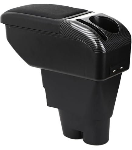 LP Trade Accoudoir Central pour 207 | Accessoire Console de Rangement et Repose-bras avec Compartiment Organiseur | Pièce Détachée d' Intérieur de Voiture | Simili Cuir Noir - Couture Noire