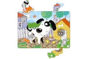 Dodo Frame Animal Jigsaw Puzzle (Puppy and Kitten) for Kids 3 years old and up 21 pieces Educational Learning Gift for Boys and Girls
