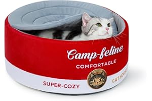 PECHVINO Katzenbett in Dosenform – Ramen Bowl Katzenbett mit Bezug | Niedliches geschlossenes Katzenbett mit ultraweichem Kissen, privates & gemütliches Design für Katzen & kleine Hunde
