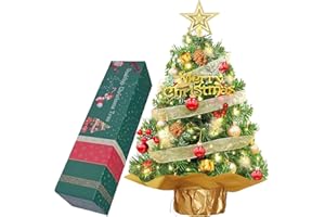 WINOK Mini choinka 60 cm, mała choinka z oświetleniem LED, stół, choinka mała, sztucznie udekorowana, do dekoracji bożonarodzeniowych i na imprezę, zielona