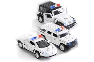 Top Race Macchina Polizia Giocattolo, Auto a batteria per bambini con luci e sirene, Modello in metallo fuso con scala 1:32 per ragazzi 2 3 4 anni, TR-999