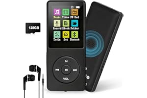 128GB MP3 Player with Bluetooth 5.0, COVVY Portable Digital Music Player with Built-in HD Speaker, FM Radio, E-Book Function, Earphones Included (Black)