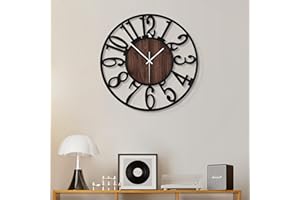 HAITANG Large Wall Clocks,Silent,Non Ticking,Battery Operated Small Vintage Round Modern Wood Wall Clock for Living Room, Bedroom,Kitchen,Farmhouse,Office Decor-14 Inch(34cm, Black-Arabic Number)