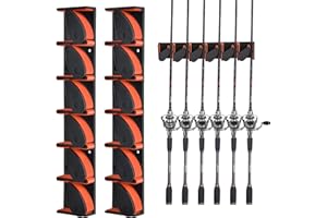 Matymats Fishing Rod Holder – Wall Mounted Fishing Rod Rack, 6/12 Capacity Vertical/Horizontal Fishing Rod Storage Rack for Garage, Fits Max Rods Diameter 21mm(0.83")