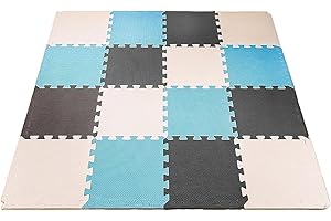 MioTetto Tapis de jeu en mousse souple Non-Toxic | Toddler Playmat | Tapis de jeu coloré en mousse 16 + 2 bonus carrés pour enfants et bébés | EVA Foam Interlocking Tiles for Gym, Nursery, Playroom