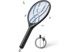 VEGREM Raquette Electrique Insectes, 4000V Raquette Anti Moustique Electrique, Indicateur de Batterie, USB Type-C, 1500mAh Batterie Rechargeable, Maille Protectrice à 3 Couches, Contre Les Insectes