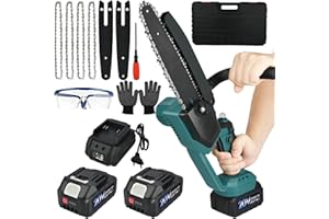 NUZEKY Mini Chainsaw Cordless 8''&6'': Handheld Electric Chainsaw with 2×3.0AH Batteries-Portable Battery Small Chainsaw for Garden Courtyard Cutting-Mini Chainsaws with Oiler System, 76050NGCLC3S4
