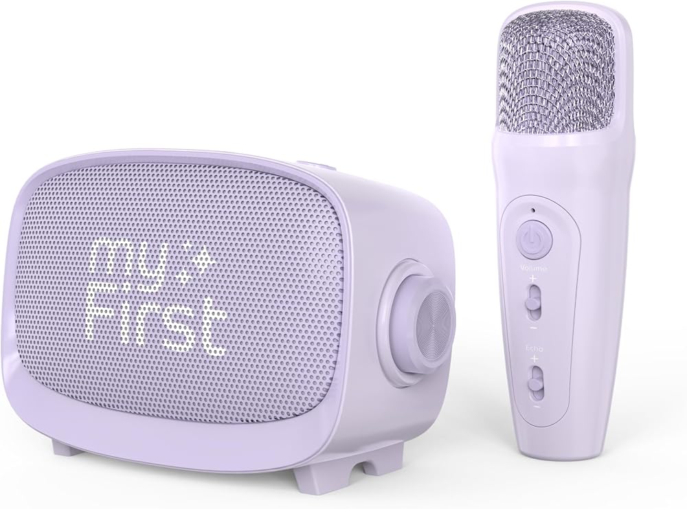 myFirst Voice 2 Çocuklar İçin Taşınabilir Karaoke Makinesi | Kablosuz Mikrofon ve Hoparlör | Bluetooth 5.0 | 5 Eğlenceli Ses Efekti | Eko Güçlendirici | Mor