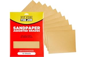 Fit For The Job 10 feuilles A4 papier de verre différentes tailles de grains, ponçage bois, meubles, métal, plâtre pour rénover et décorer la maison et plus – 3 x fins, 4 x moyens, 3 x gros, 230x280mm
