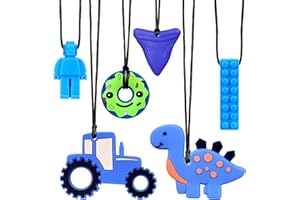 Mexgcom Kaukette für Kinder, 6 Stück Kauen Halskette, Beißring Spielzeug, Silikon Sensory Baby Kauspielzeug für Kinder Kauspielzeug mit ADHS, Zahnen, Beißende (Blau)