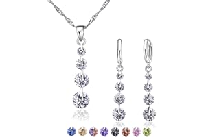 Crystalina Regalos para Mujer, Conjunto Collar Plata Mujer y Pendientes Mujer Plata con Colgante, Joyas de Mujer de Plata S925 y Circonitas de Colores, Regalos Originales para Mujer