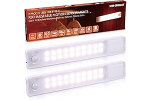STAR-SPANGLED 8 inch Rechargeable Motion Sensor Lights Indoor, USB Stick on LED Magnetic Light Battery Powered for Stairs, Cupboard, Wardrobe, Closet, Cabinet, Kitchen, Hallway (Warm White, 2 Pack)