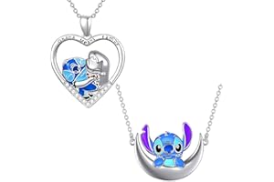 BJPERFMS Collar Stitch, 2PCS Colgante Niña, Necklace Stitch, Animados Collar, Joyas Stitch, Lilo y Stitch Regalo para Mujer Niña
