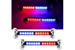 I LITTON Red & Blue LED Windshield Strobe Light, 2-in-1 Car Warning Hazard Emergency Strobe Light, 2 x 12.4 inch Dash Strobe Light, 24-LED Traffic Advisor Beacon Strobe Light for Truck Vehicles Van