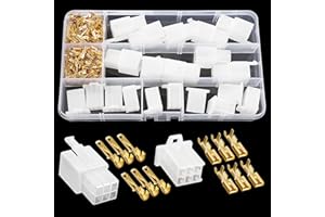 YIXISI 140 Pièces 2.8mm Automobile Connecteur Kit, 6 Broches de Fil Électrique Connecteur et Femelles Sertir Cosse Assortiment, pour Moto, Voiture, Camion, Scooter, Bateaux Électrique (Blanc)
